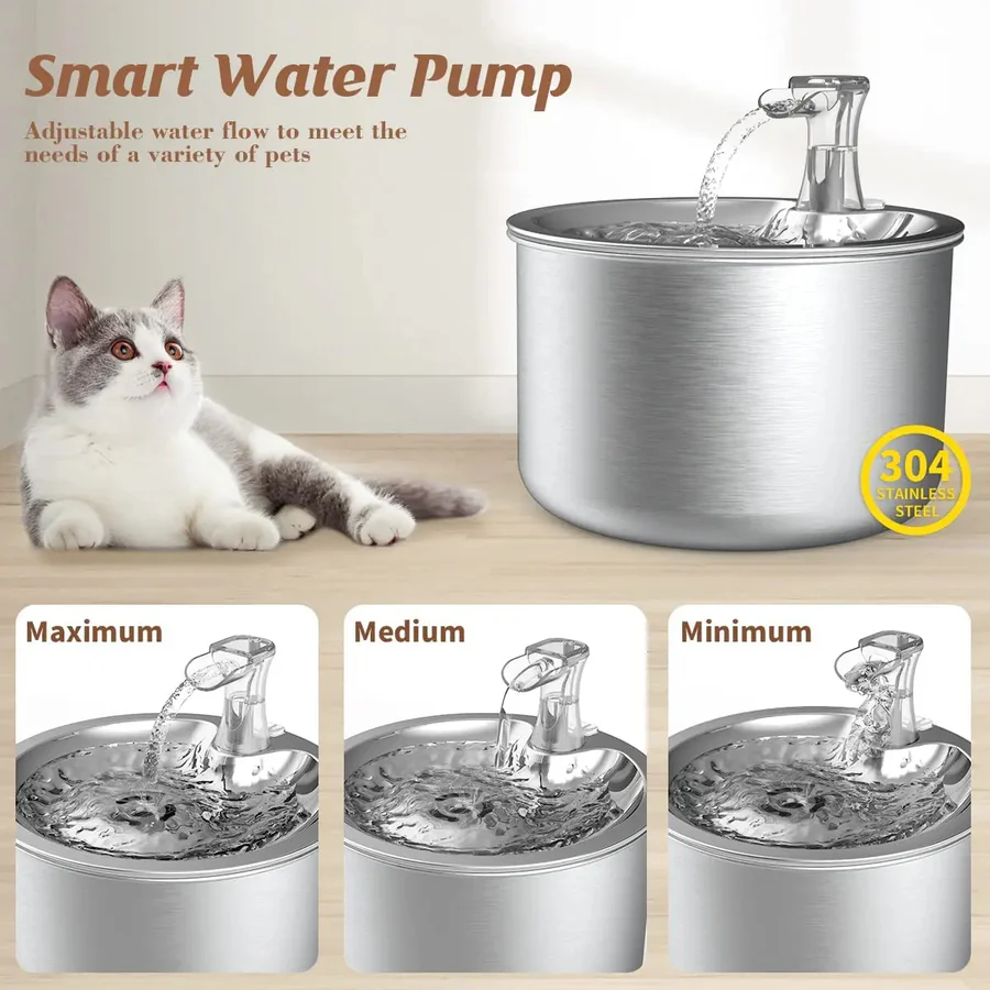 Stainless Steel Cat Water Fountain with Motion Sensor and Four Layer Filter