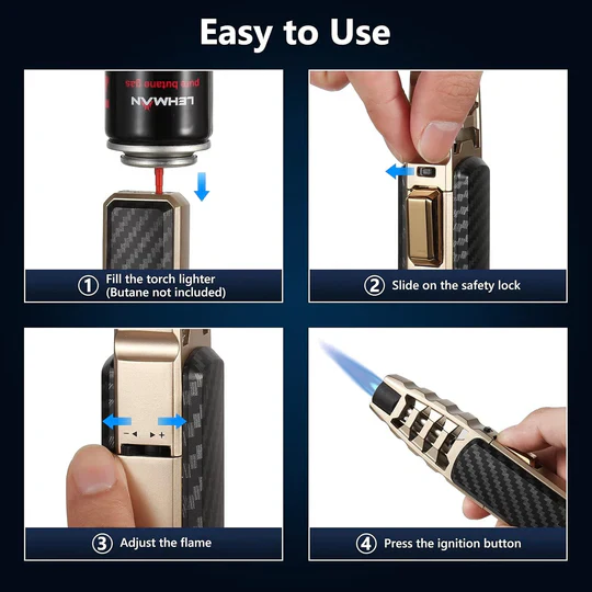 Butane Torch with Adjustable Flame Control and Windproof Blue Flame
