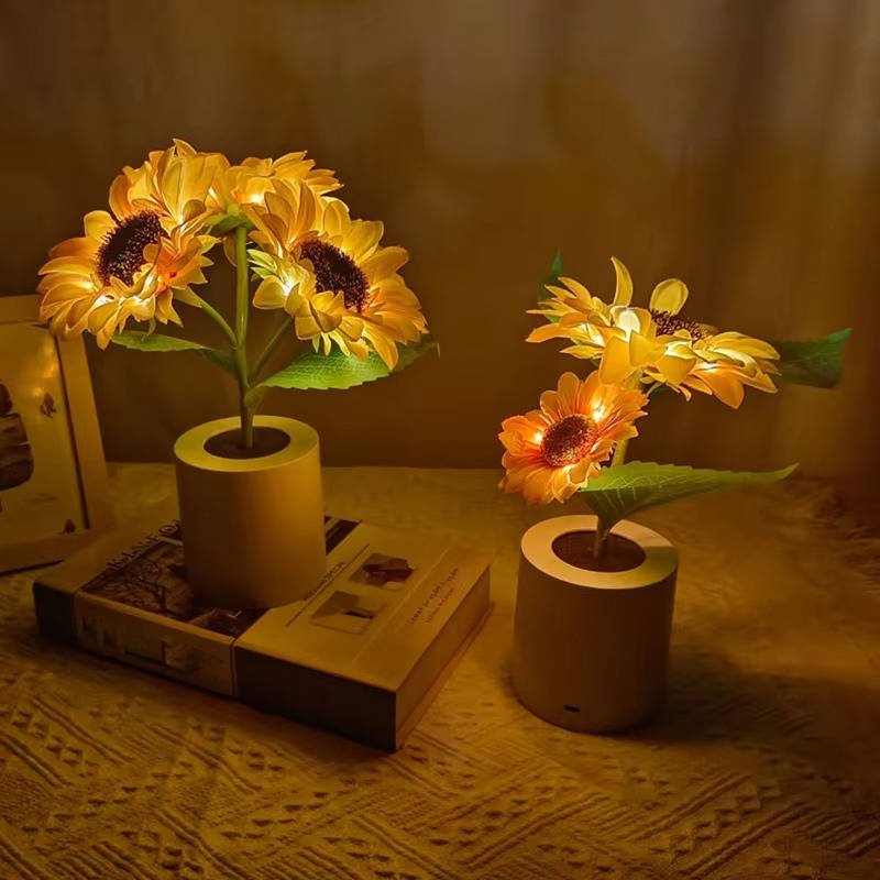 Copper Wire Sunflower Night Light with Flexible Stem and Dual Brightness, USB Rechargeable - Alverraliving
