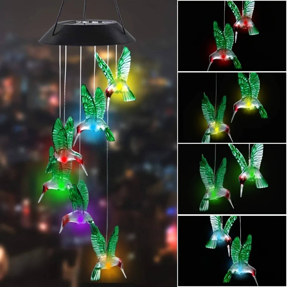 Solar Powered Wind Chimes with Six Rotating Colors and Automatic Dusk Sensor