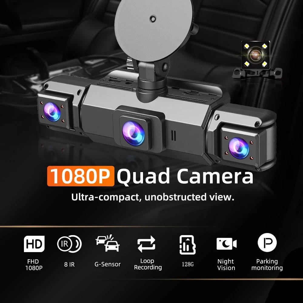 Four Camera Dash Cam System with Infrared Night Vision and Wireless App Control