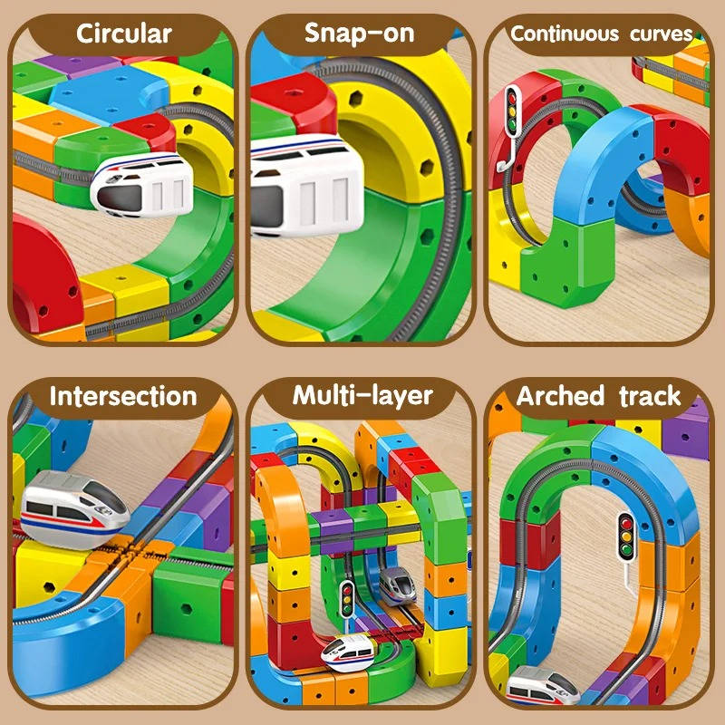 Motorized Train Set with Magnetic Track Cubes and Flexible Bendy Sections, USB Rechargeable