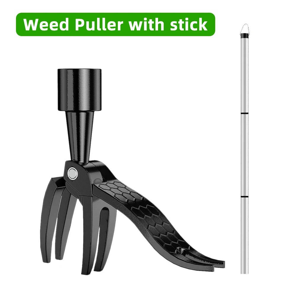 Weed Puller with Foot Pedal Activation and Four Steel Claws, Bamboo Handle