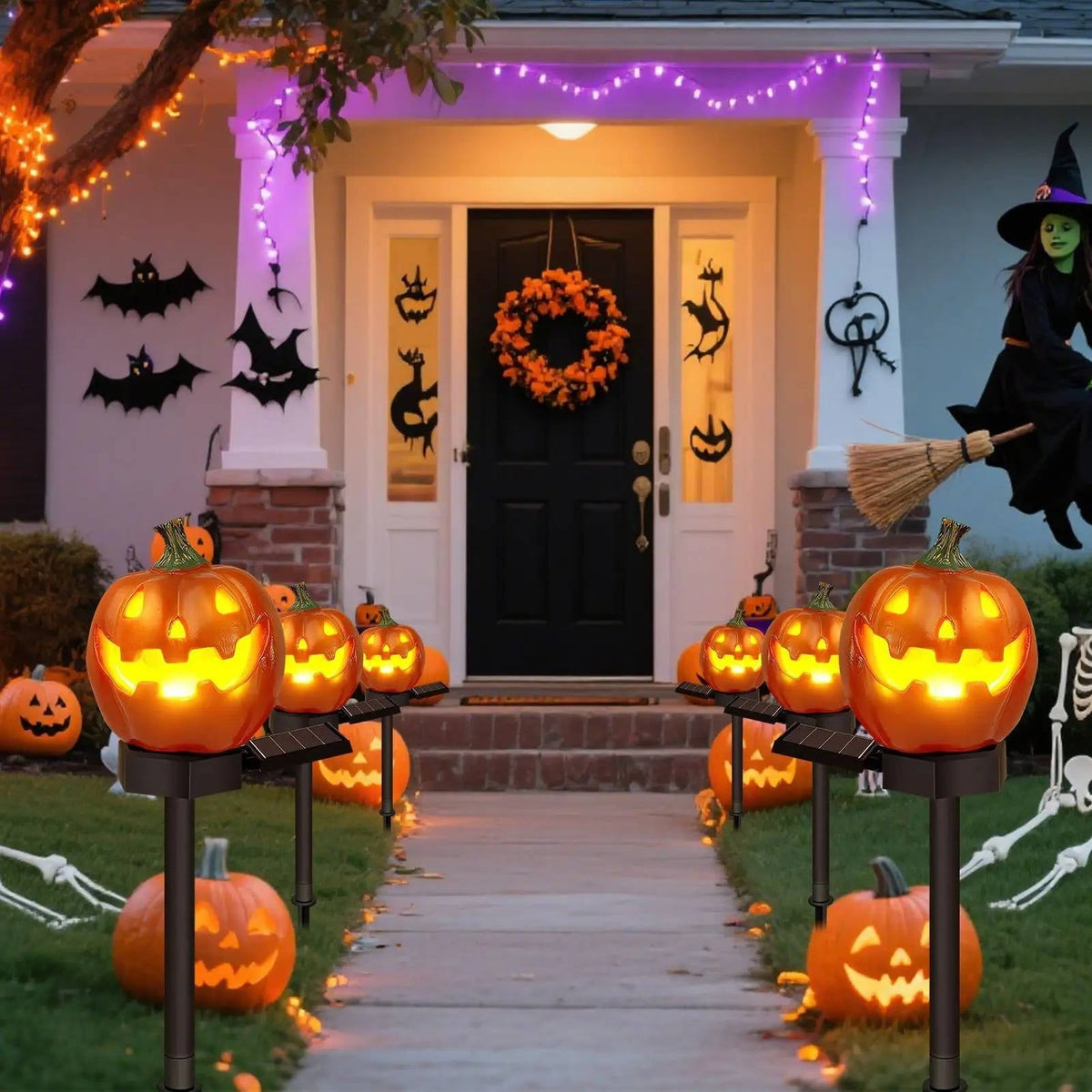 Solar Pumpkin Pathway Lights with Warm White LED and Auto Dusk Sensor