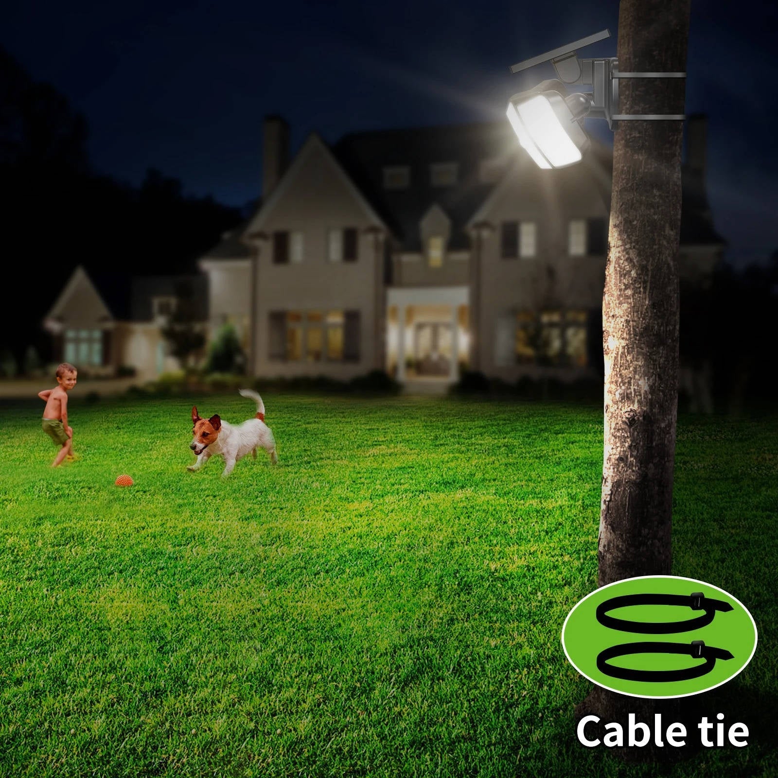 Outdoor Solar Flood Light with Dual Motion Sensors and Three Adjustable Heads