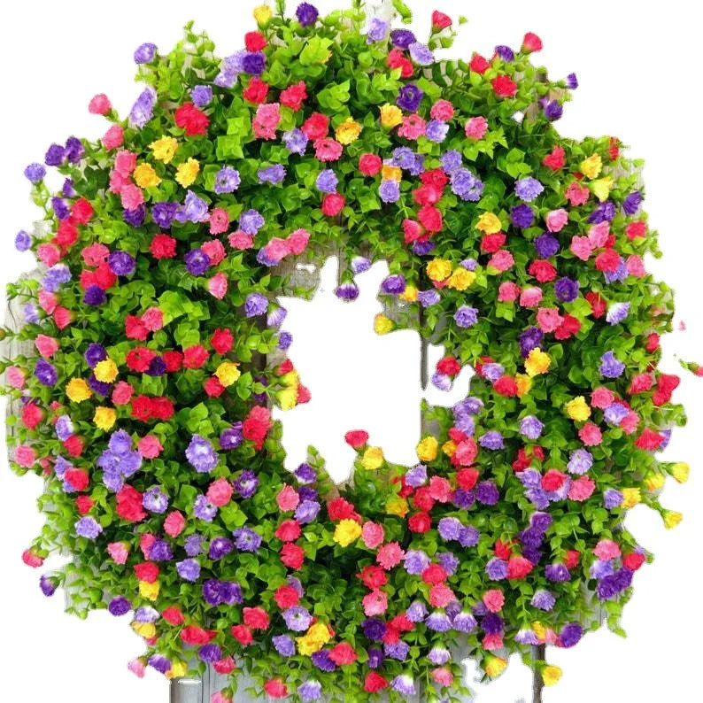 Wildflower Spring Wreath with Eucalyptus Leaves and Built-in Hanging Loop