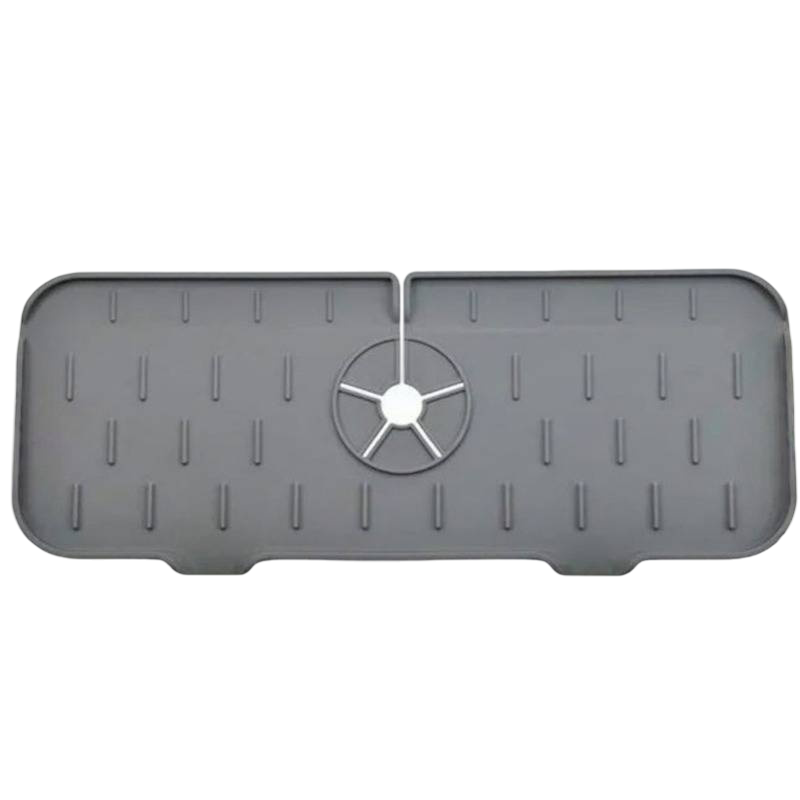 Silicone Sink Splash Mat with Drain Grooves and Storage Space