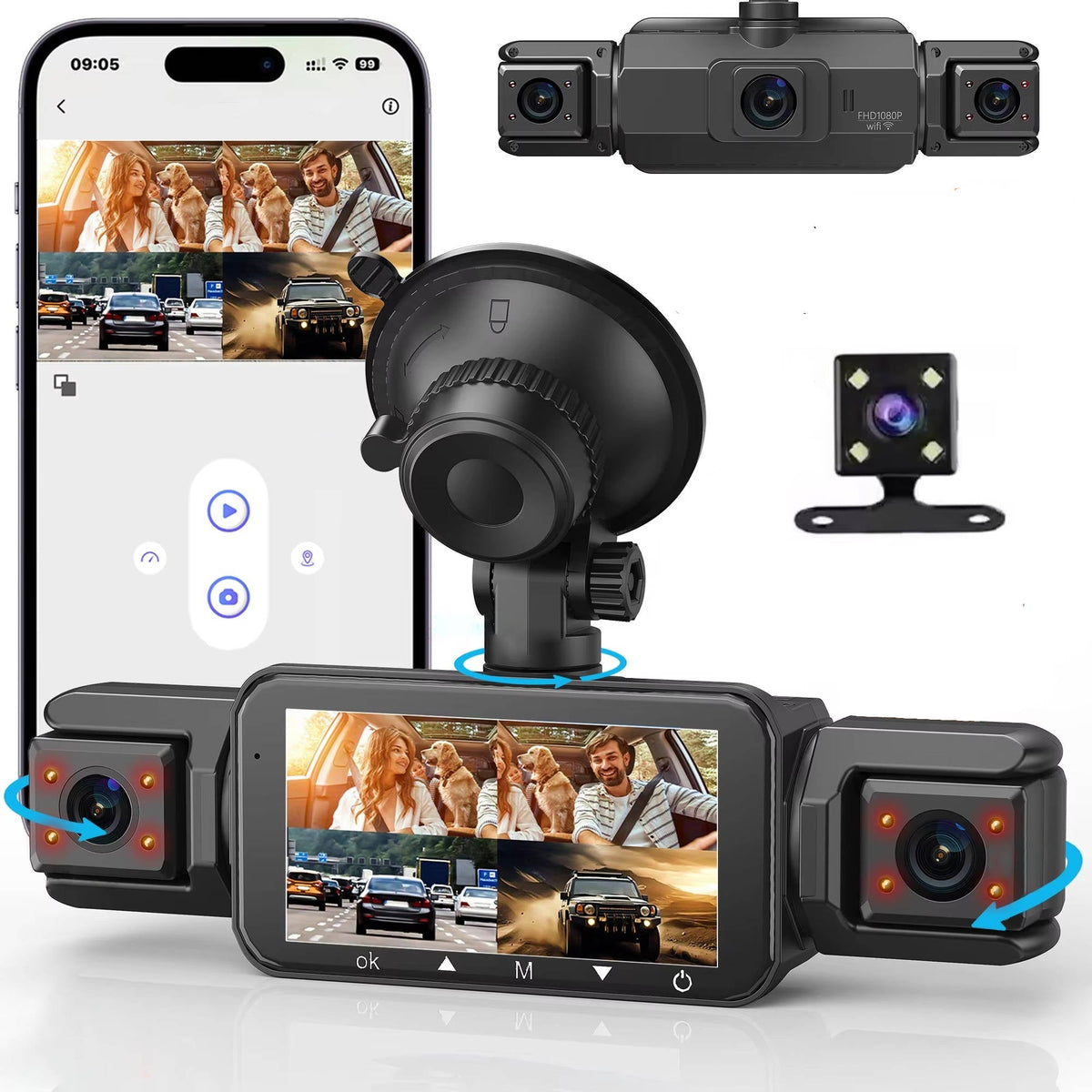 Four Camera Dash Cam System with Infrared Night Vision and Wireless App Control