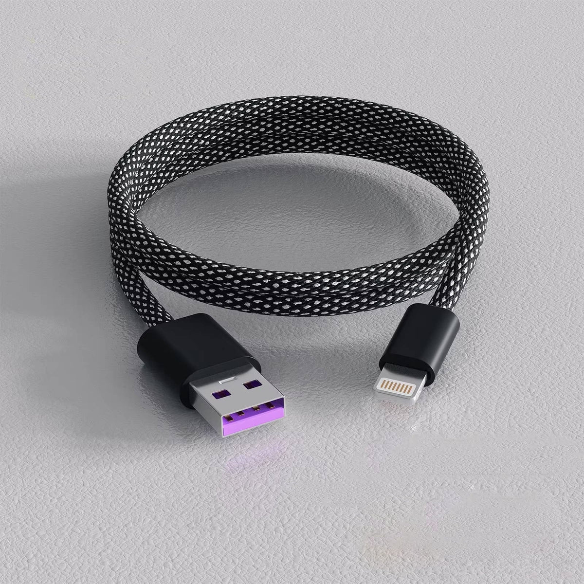 Self-Coiling Magnetic Charging Cable with Braided Fabric and Dual Port Tips