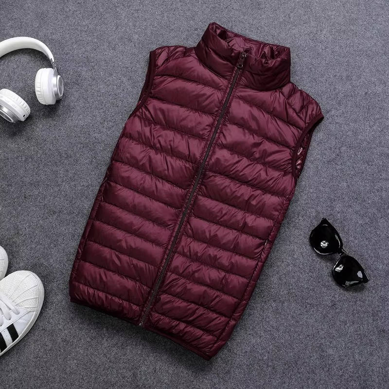 Packable Down Vest with Water Resistant Shell and Stand Collar, Machine Washable