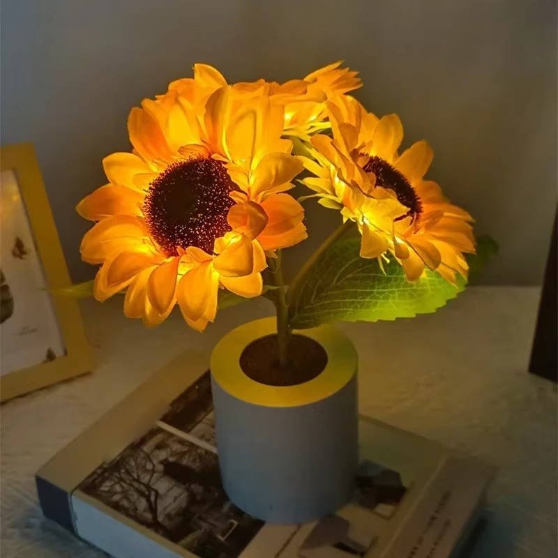 Copper Wire Sunflower Night Light with Flexible Stem and Dual Brightness, USB Rechargeable - Alverraliving