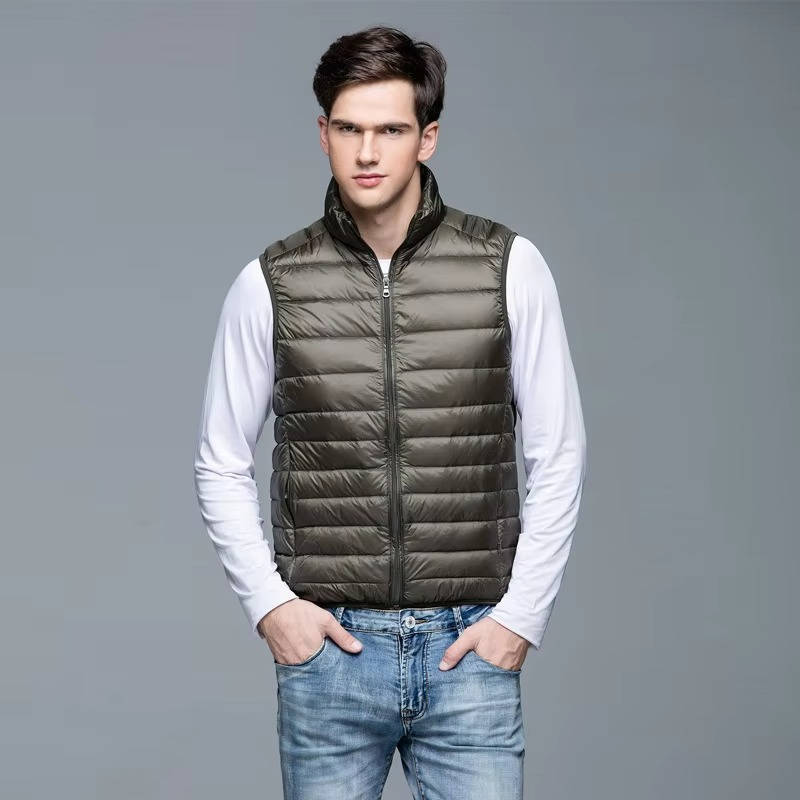 Packable Down Vest with Water Resistant Shell and Stand Collar, Machine Washable