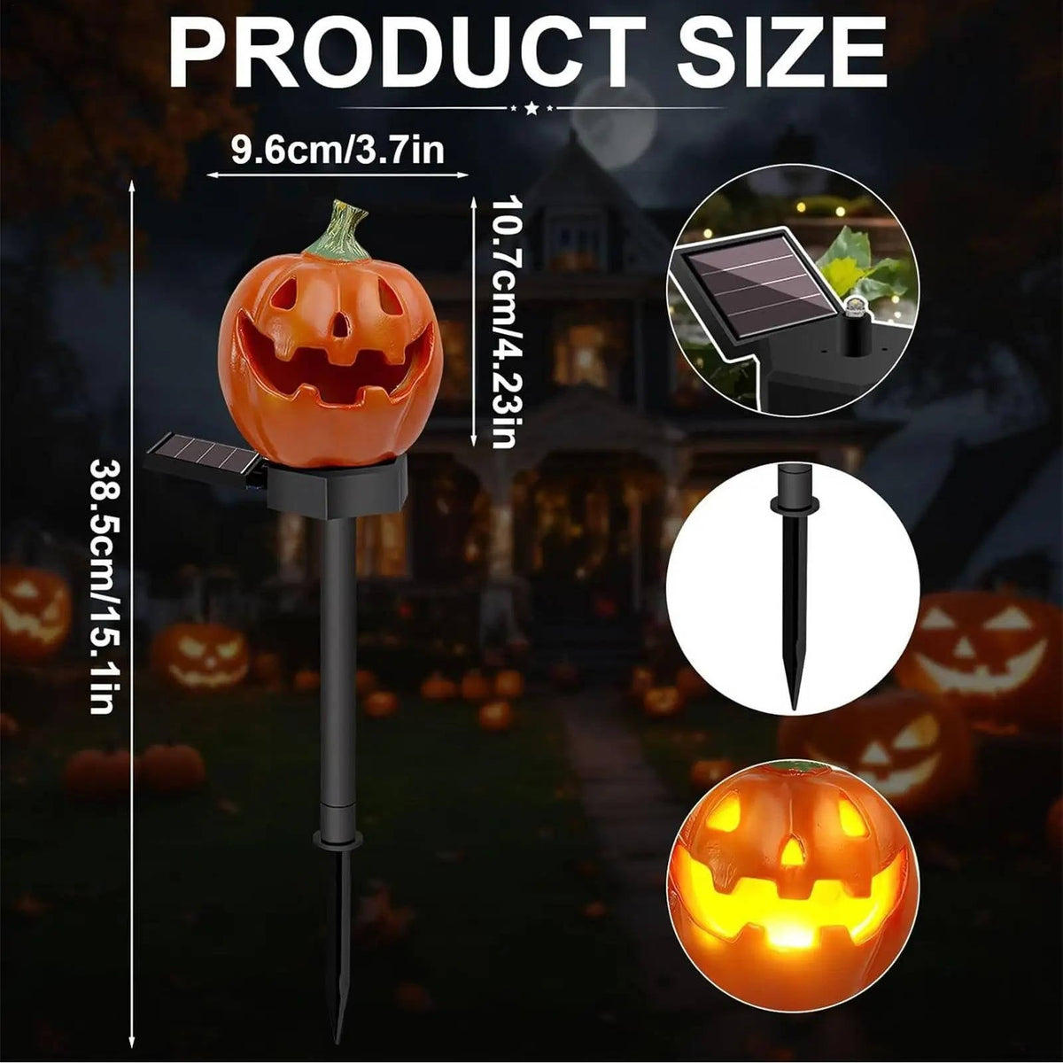 Solar Pumpkin Pathway Lights with Warm White LED and Auto Dusk Sensor