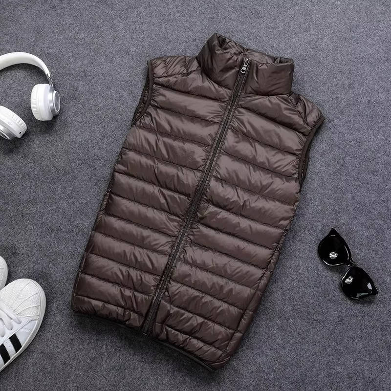 Packable Down Vest with Water Resistant Shell and Stand Collar, Machine Washable