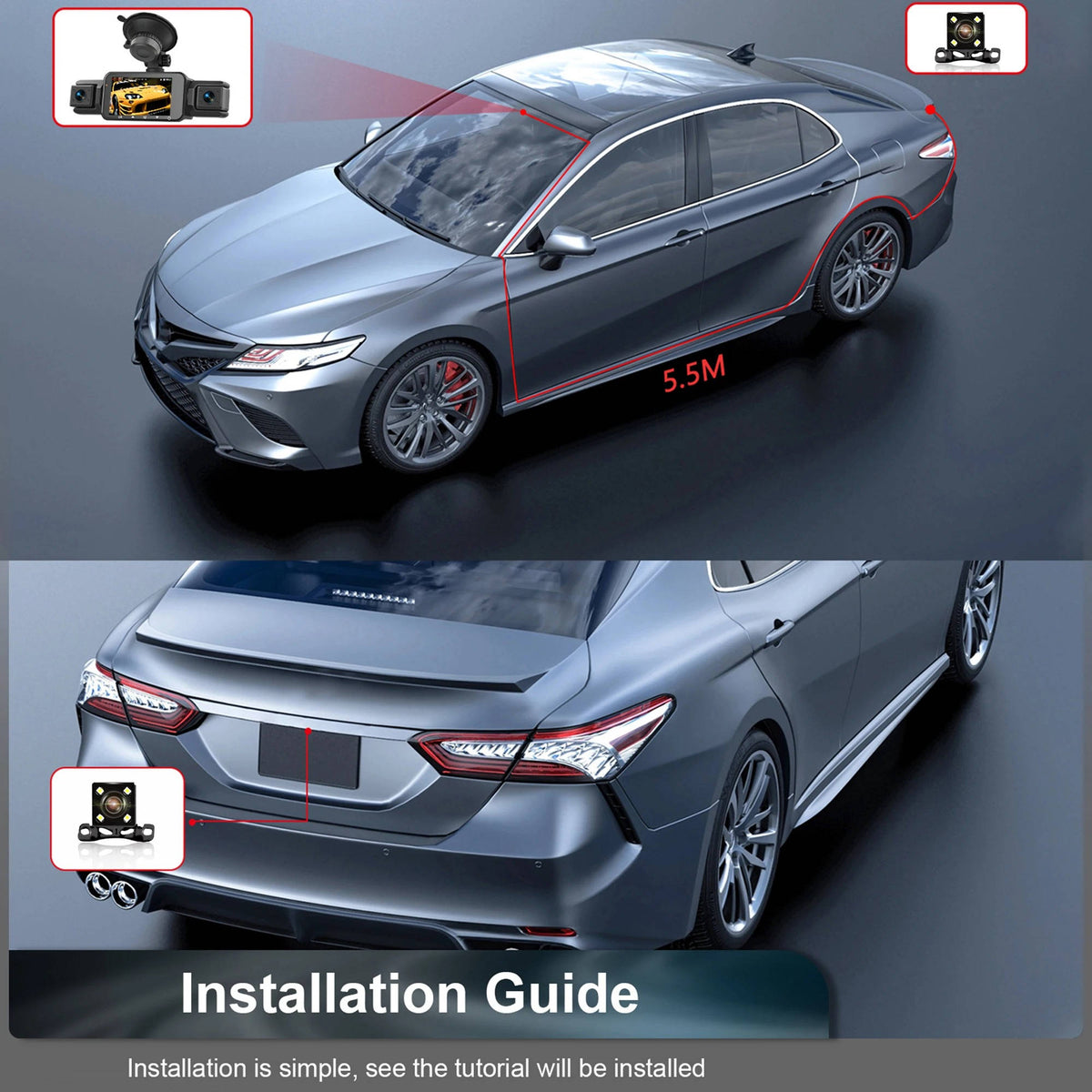 Four Camera Dash Cam System with Infrared Night Vision and Wireless App Control