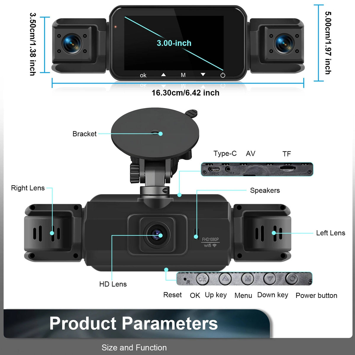 Four Camera Dash Cam System with Infrared Night Vision and Wireless App Control