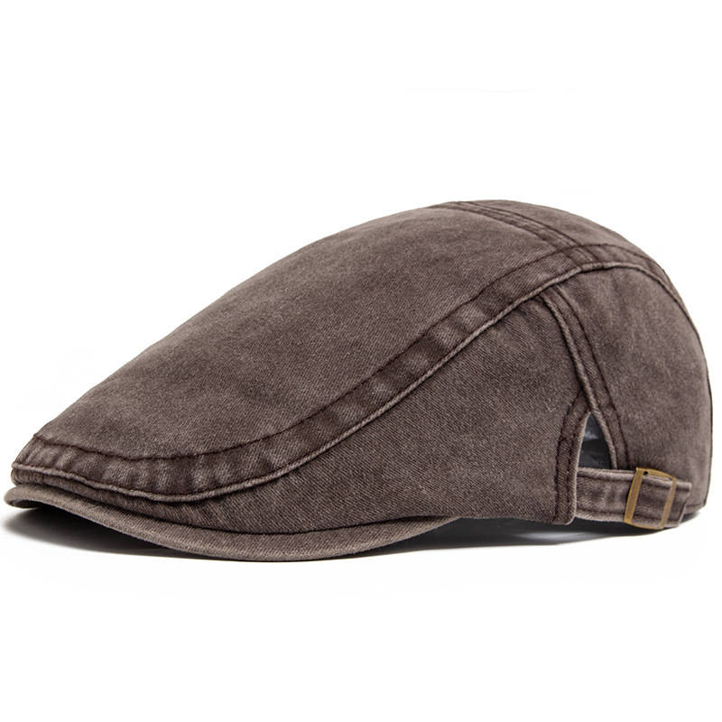 Newsboy Flat Cap with Adjustable Interior Band and Distressed Denim Finish