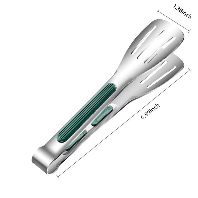 Stainless Steel Kitchen Tongs with Scalloped Tips and Spring-Loaded Mechanism