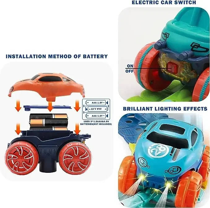 Glow in the Dark Flexible Race Track Set with Snap Together Pieces and a Detachable Body Car in 92 or 184 Pieces