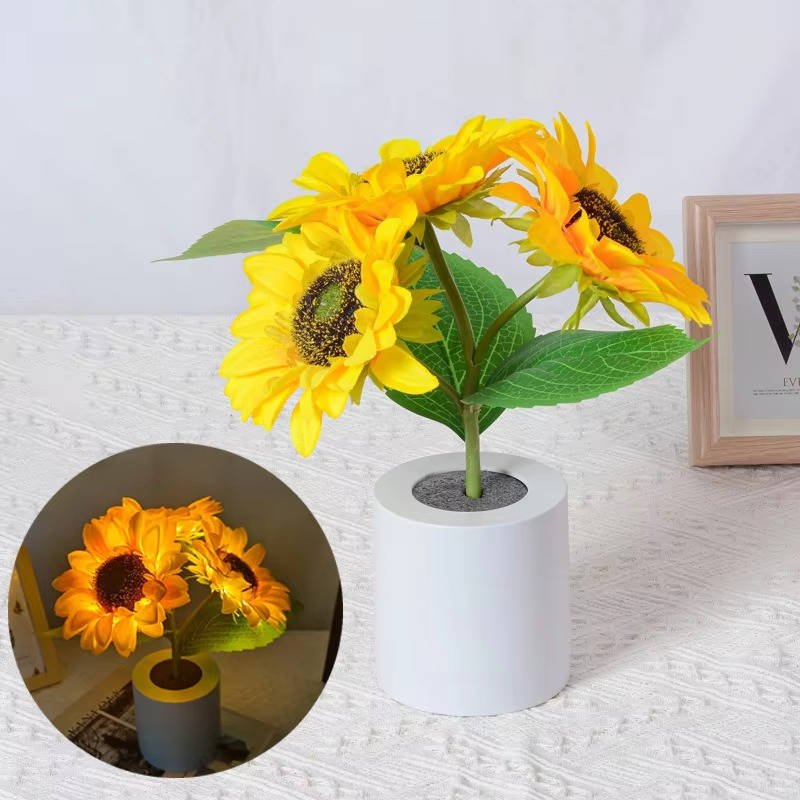 Copper Wire Sunflower Night Light with Flexible Stem and Dual Brightness, USB Rechargeable - Alverraliving