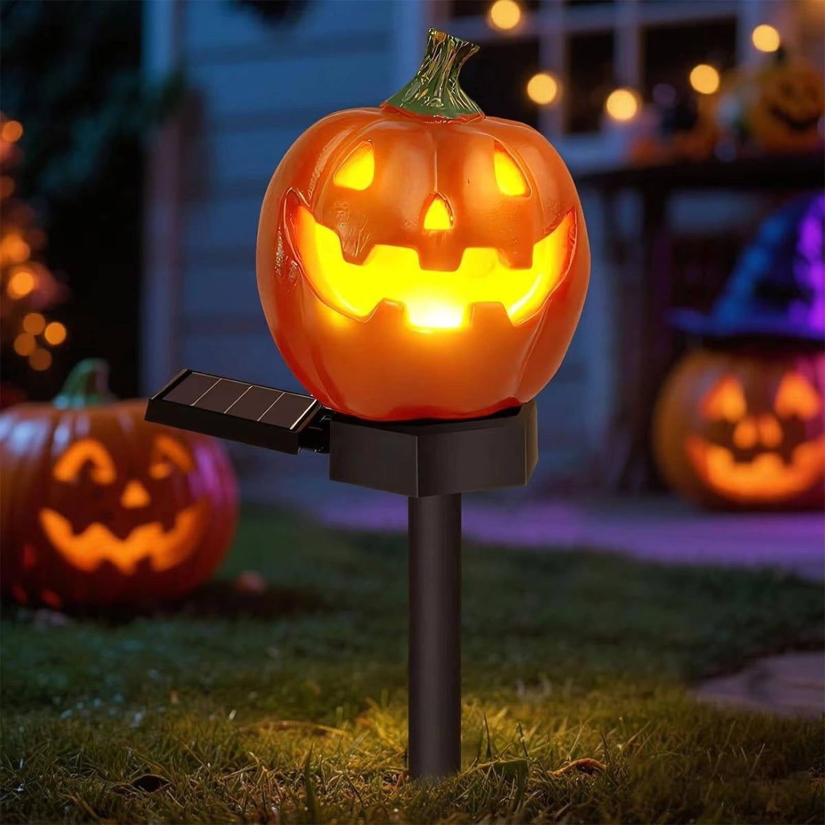 Solar Pumpkin Pathway Lights with Warm White LED and Auto Dusk Sensor