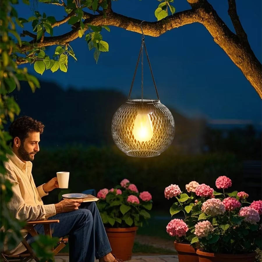Solar Hanging Lantern with Automatic Light Sensor and 14-Hour Runtime, Warm 3000K LED