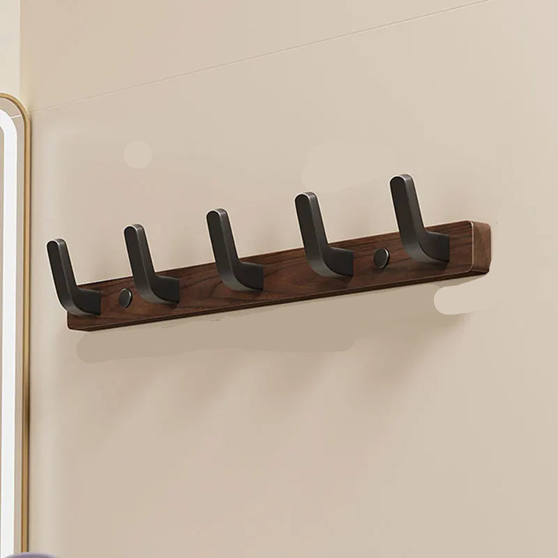 Wall Mounted Coat Rack with Wood Base and Metal Hooks