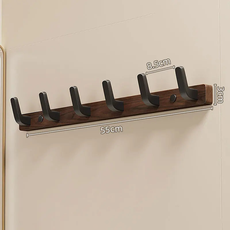 Wall Mounted Coat Rack with Wood Base and Metal Hooks