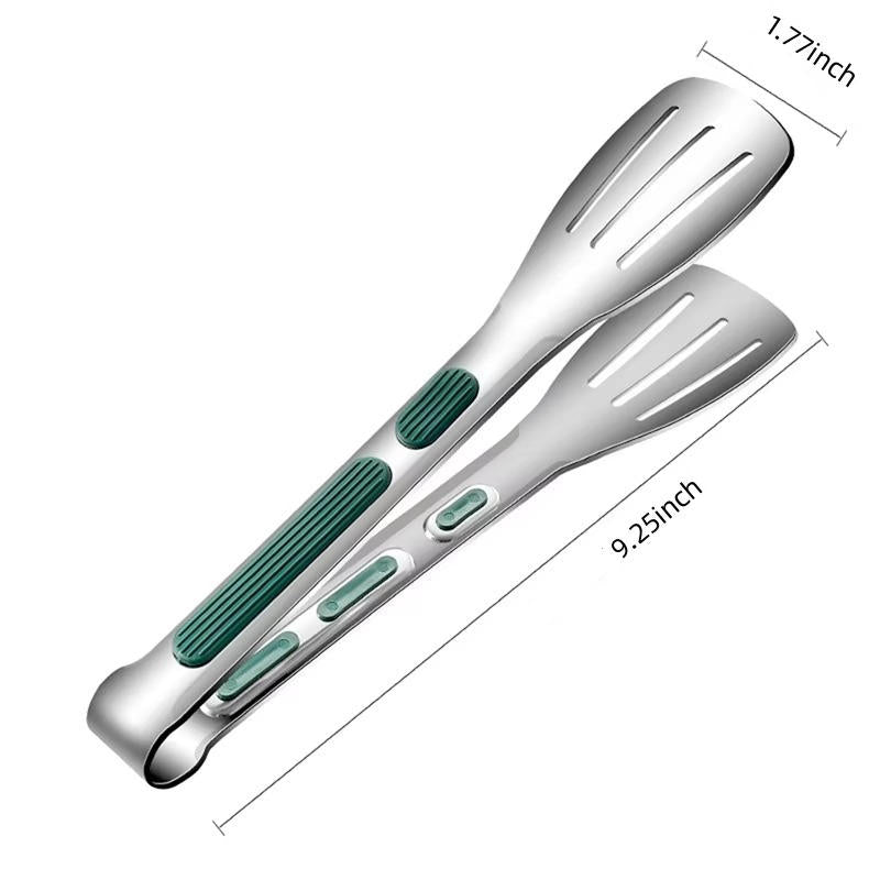 Stainless Steel Kitchen Tongs with Scalloped Tips and Spring-Loaded Mechanism