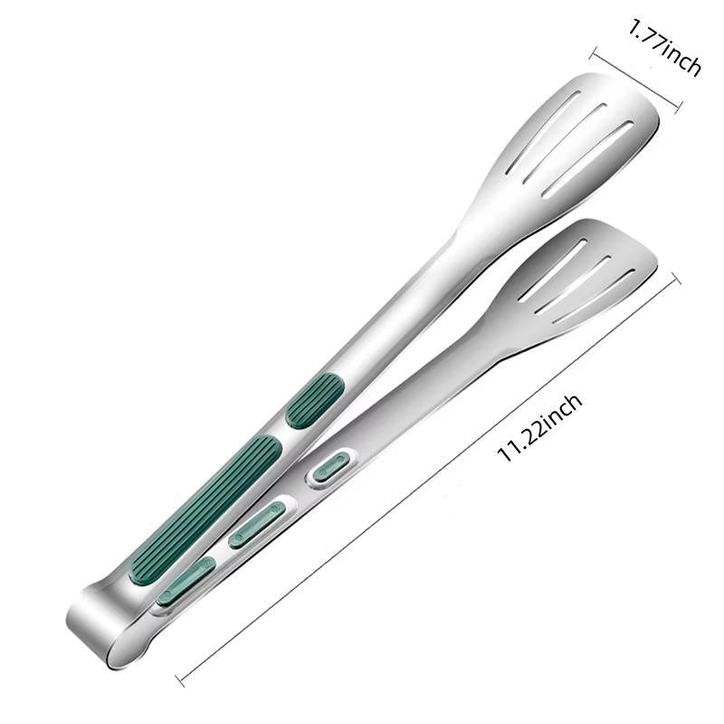 Stainless Steel Kitchen Tongs with Scalloped Tips and Spring-Loaded Mechanism