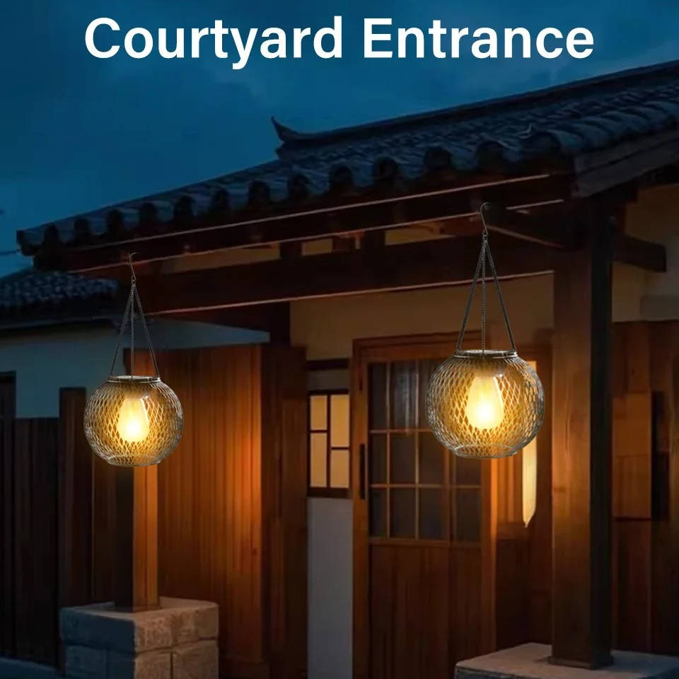 Solar Hanging Lantern with Automatic Light Sensor and 14-Hour Runtime, Warm 3000K LED