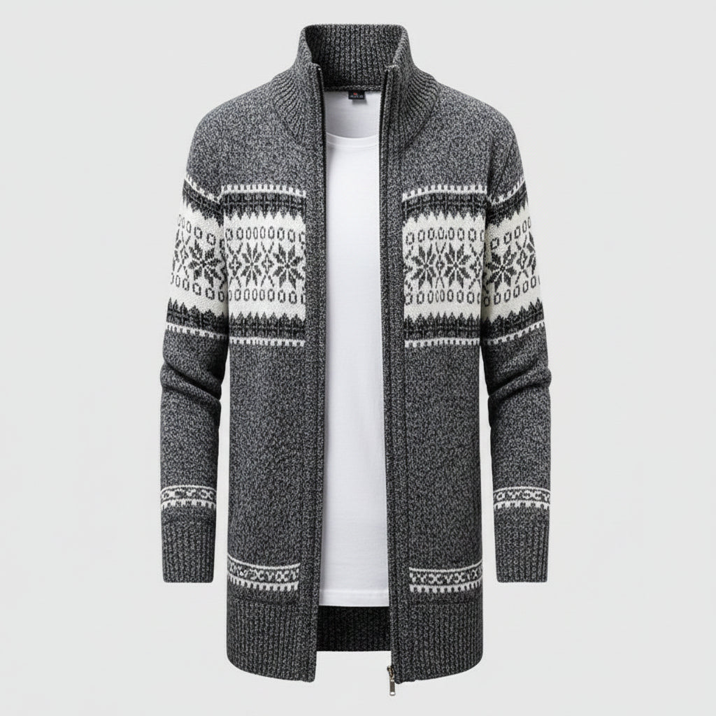 Oversized Shawl Collar Cardigan with Full Zip Front and Ribbed Trim