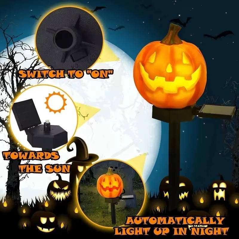 Solar Pumpkin Pathway Lights with Warm White LED and Auto Dusk Sensor