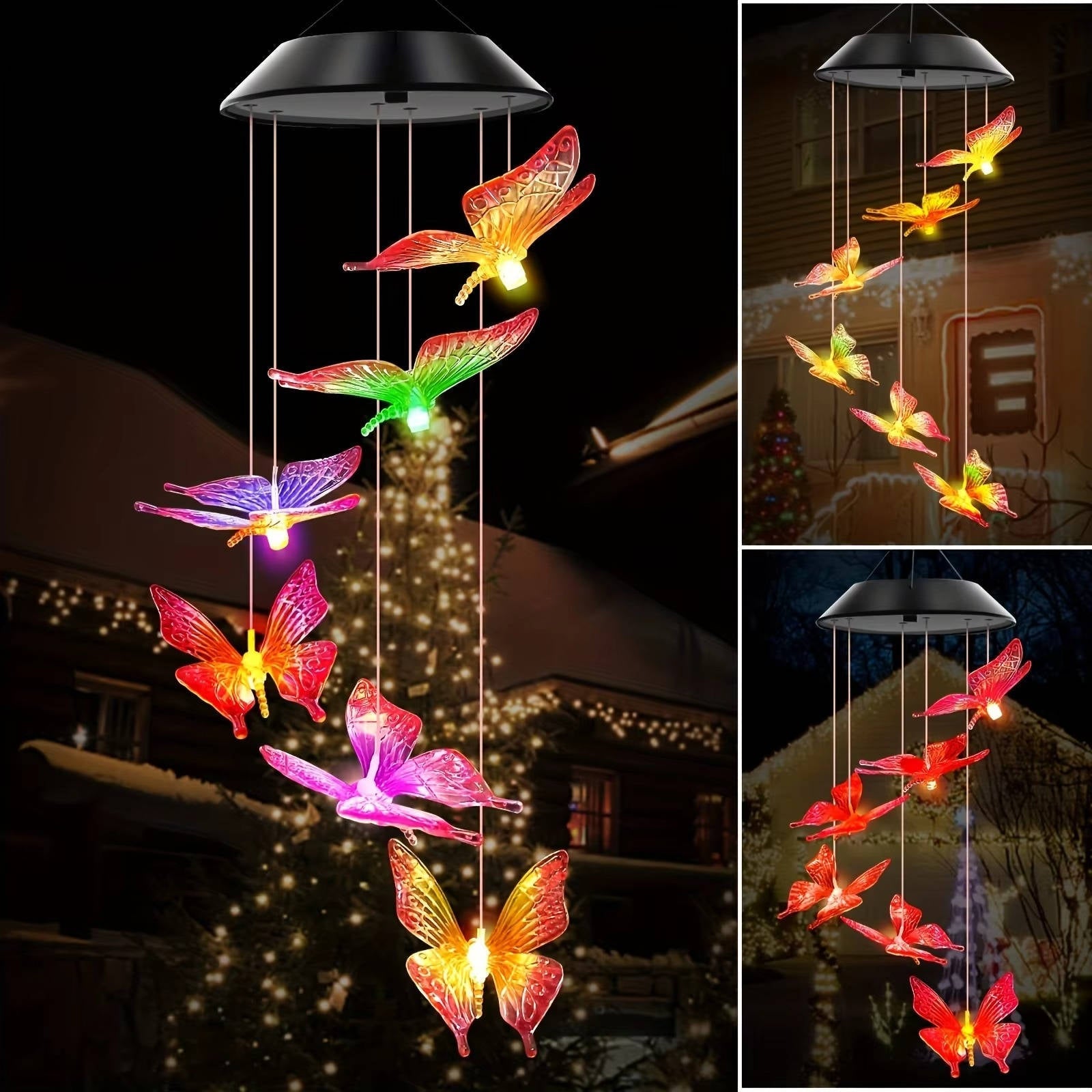 Solar Powered Wind Chimes with Six Rotating Colors and Automatic Dusk Sensor