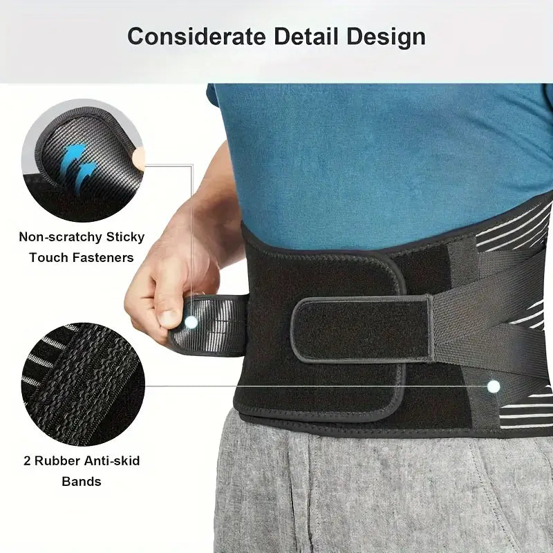 Adjustable Lumbar Support Brace with Aluminum Strips and Reversible Pads