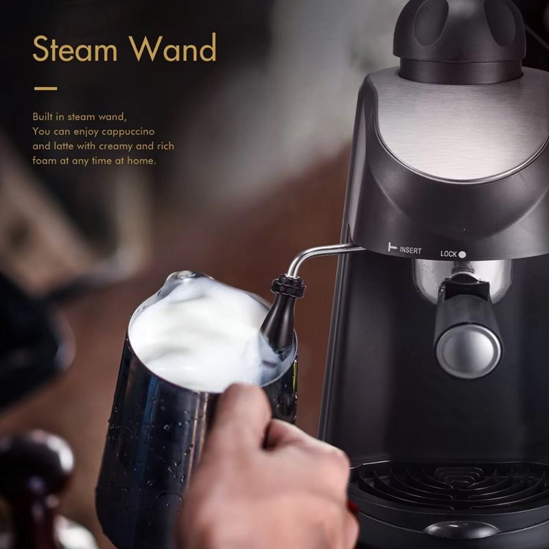 Compact Steam Espresso Machine with Built in Steam Wand and Removable Portafilter in Black Or Red