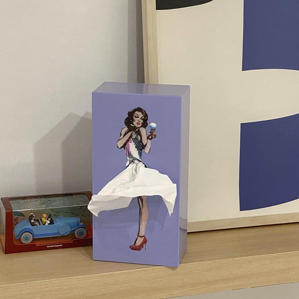 Decorative Tissue Holder with Moving Skirt and Weighted Base