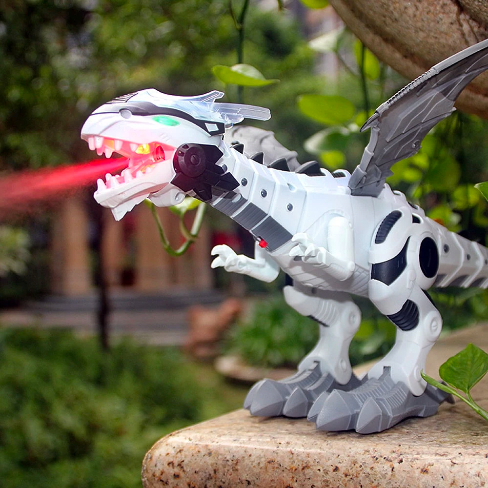 Walking Dragon Toy with Water Mist Fire Effect Lights and Roaring Sounds in White Or Green