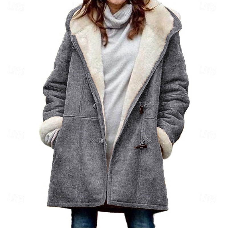 Button Front Hooded Winter Coat with Adjustable Hood and Insulated Fabric