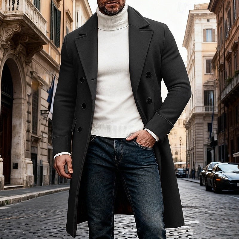 Double Breasted Overcoat with Front Pockets and Tailored Fit