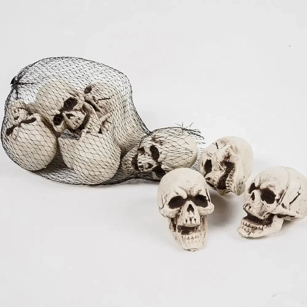Mini Skull Decorations with White Skeletal Finish Set of 10