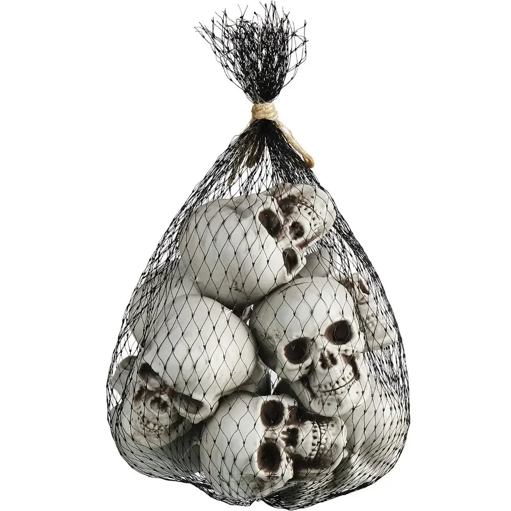 Mini Skull Decorations with White Skeletal Finish Set of 10