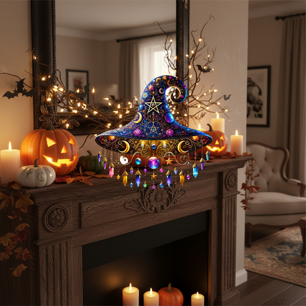 Decorative Witch Hat for Halloween Tabletop Display, Blue or Black