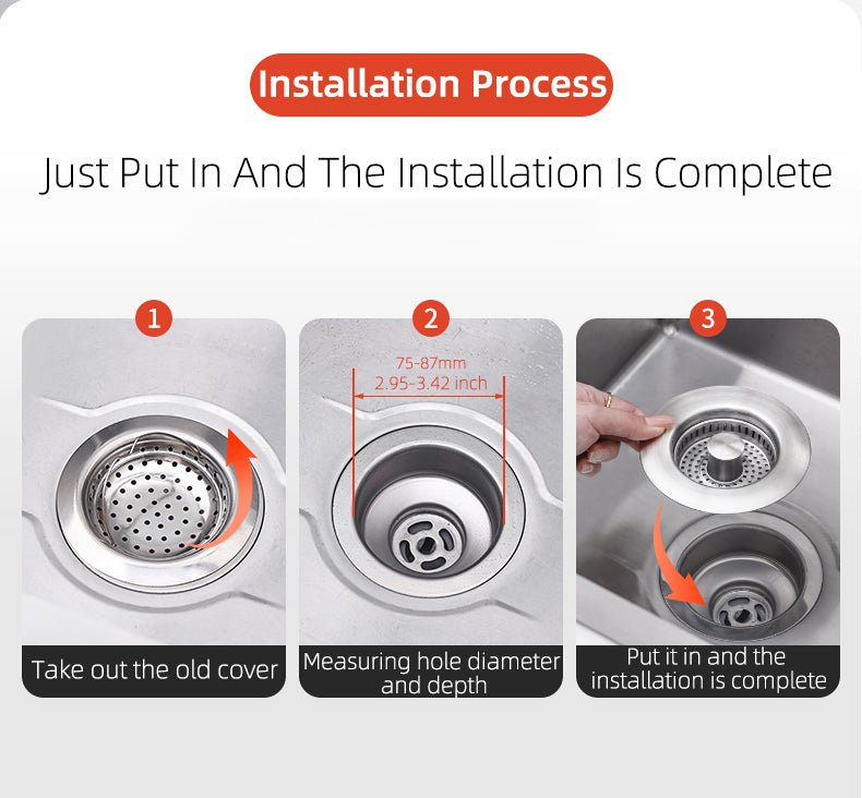 Pop Up Kitchen Sink Drain Strainer with Stainless Steel Basket Filter