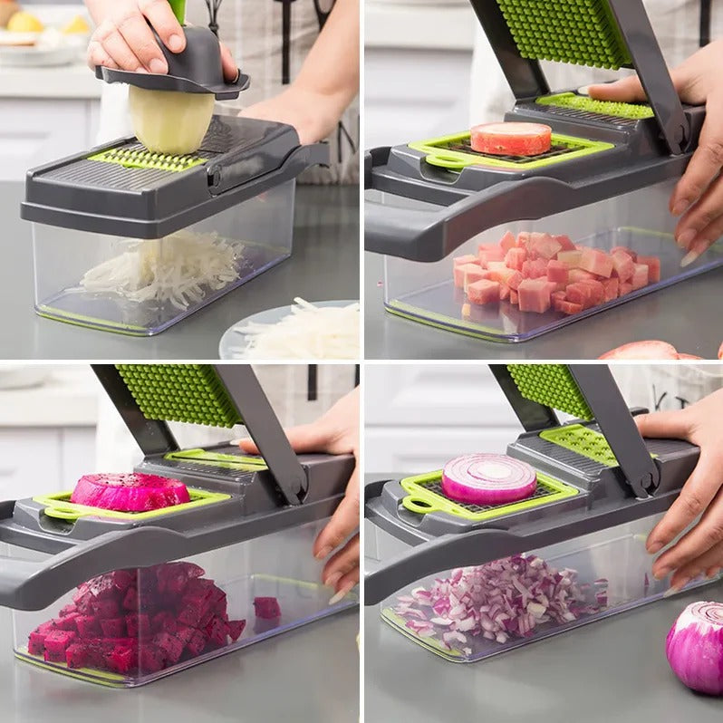 Food Prep Chopper with Multiple Attachments and Integrated Storage