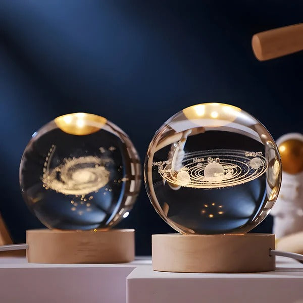 3D Celestial Engraved Sphere with LED Touch Base and Illuminated Display
