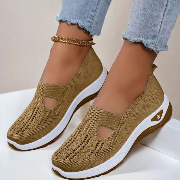 Breathable Knit Slip On Shoes with Orthopedic Support and Textured Grip Outsole