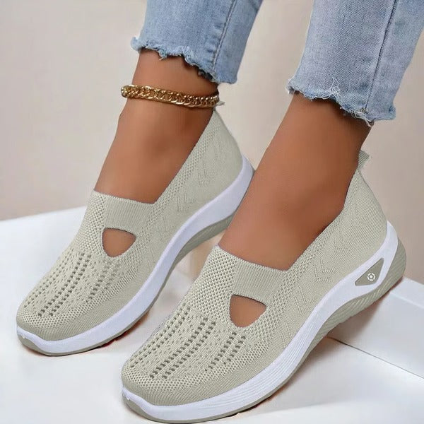 Breathable Knit Slip On Shoes with Orthopedic Support and Textured Grip Outsole