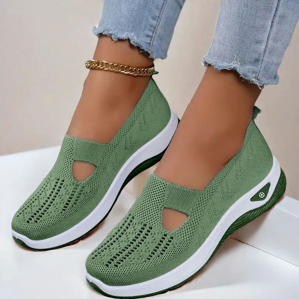 Breathable Knit Slip On Shoes with Orthopedic Support and Textured Grip Outsole