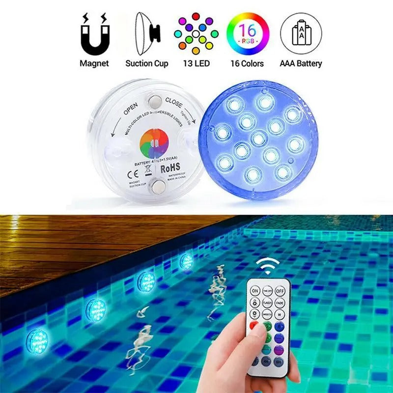 Underwater LED Light with 16-Color Remote and Multiple Mounting Options